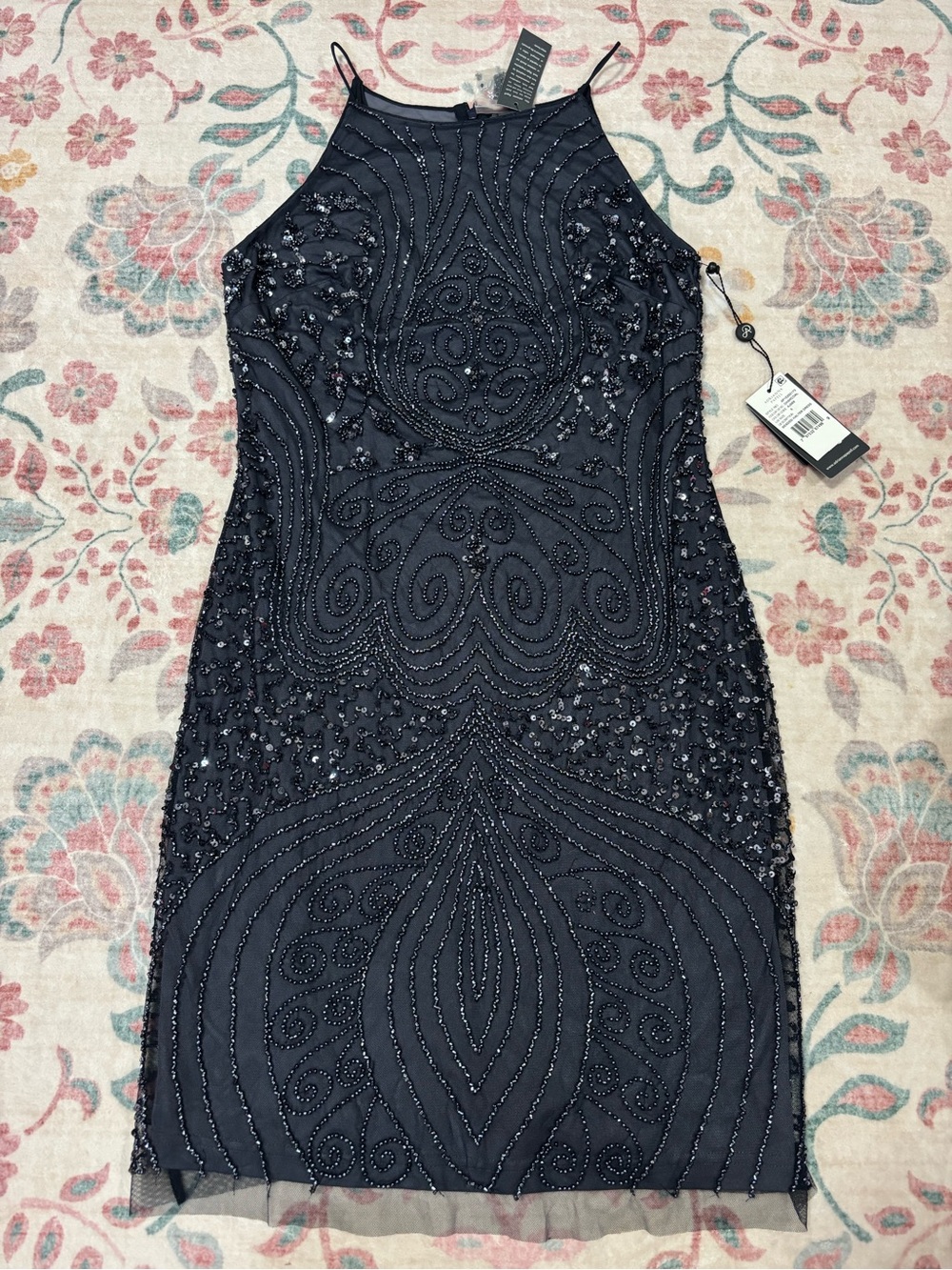 Adrianna Papell Navy Beaded Halter Mini Dress